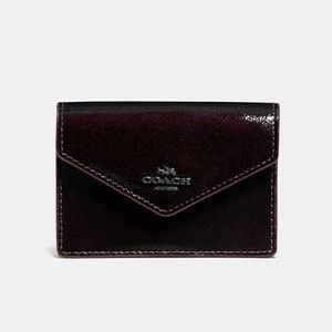 Wine Patent Leather Coach Card Holder